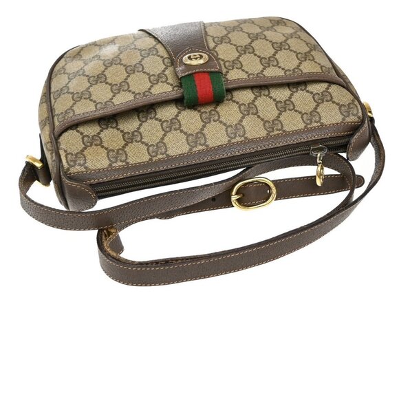 GUCCI Logo Sherry GG Pattern Shoulder Bag PVC Leather Brown GHW Italy - Picture 6 of 13